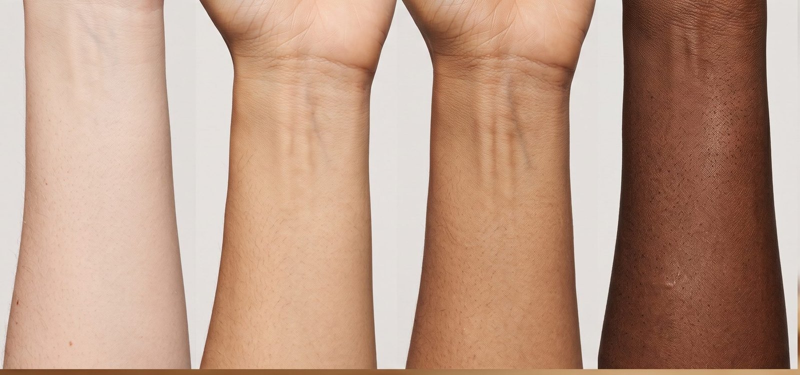 Quatre avant-bras de phototypes différents, du plus clair au plus foncé